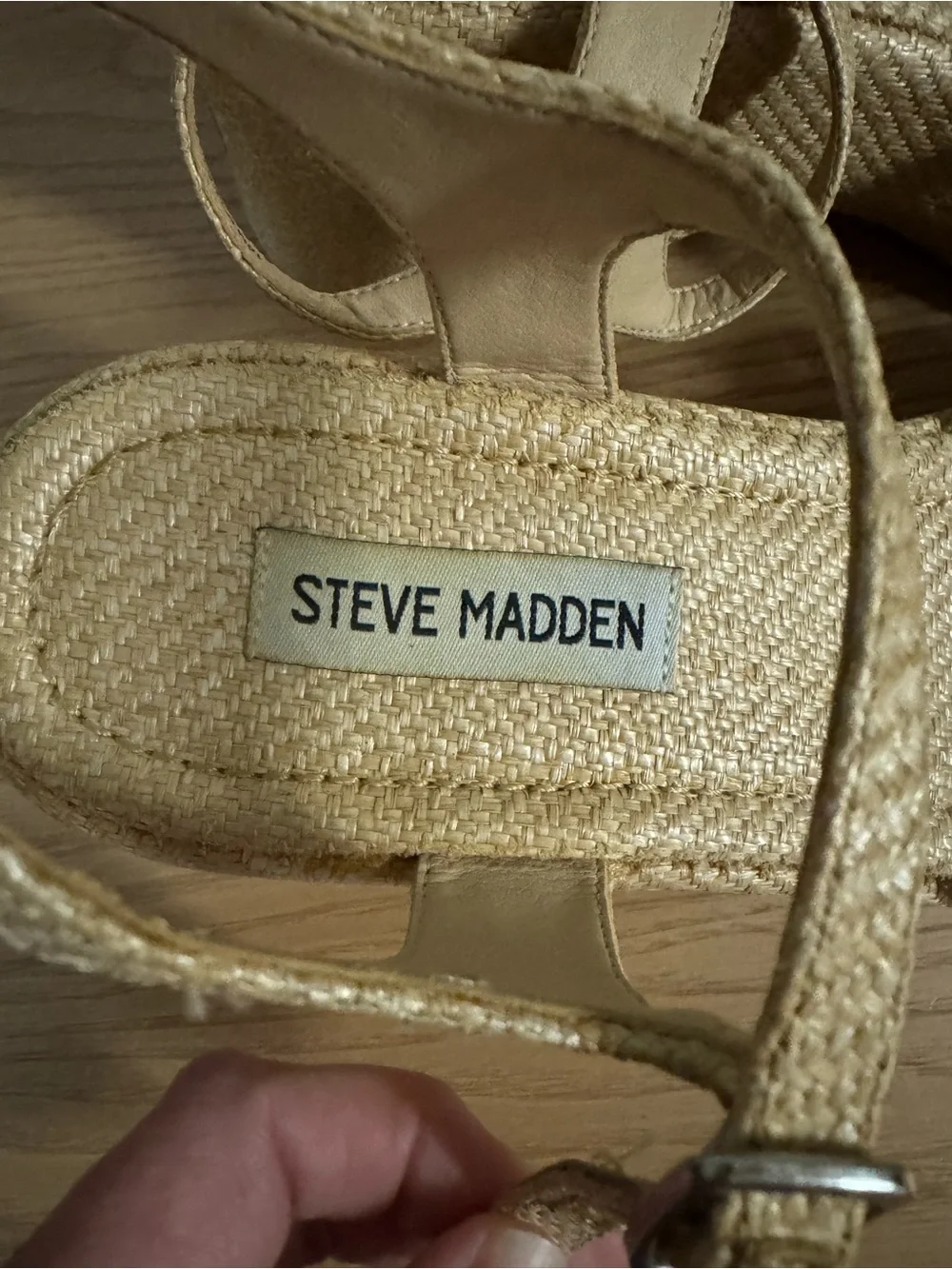 Steve Madden Crazy Raffia Platform Wedge Sandals Beige Strappy Size 10